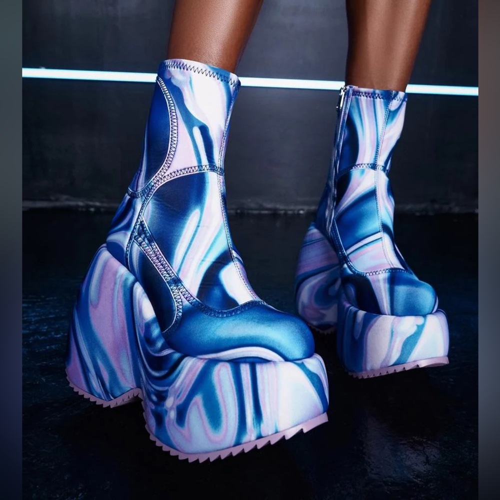 Dolls Kill Soul Vibration Platform Boots in Pink Blue & Purple - NEVER WORN